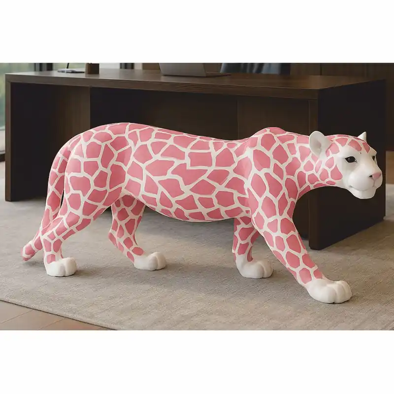 Casa Padrino Decorative Panther Sculpture White / Pink 160 x H. 72 cm - Decorative Figurine Saisonangebot