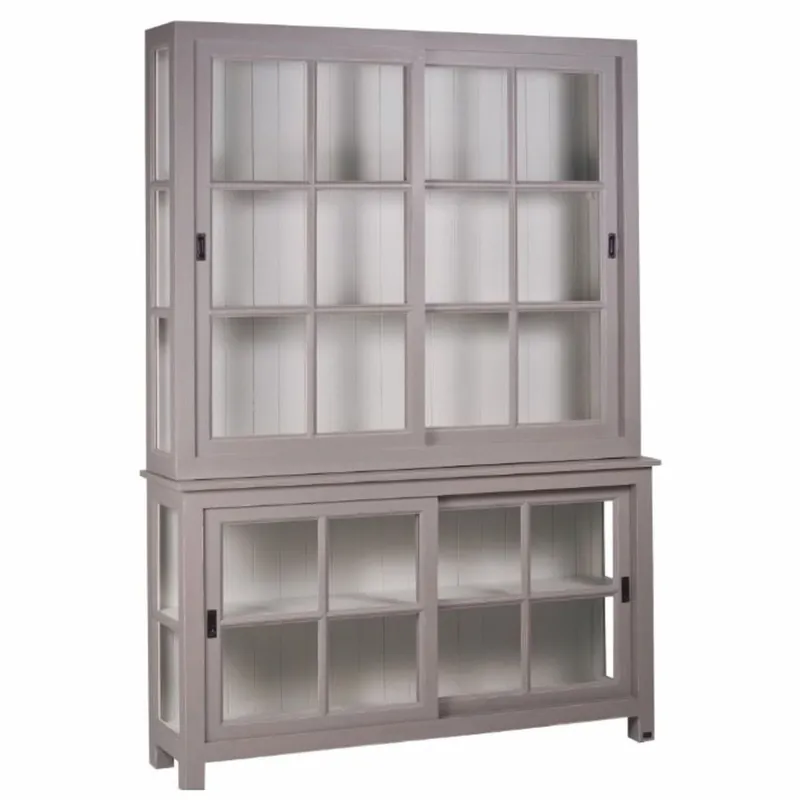 Bestpreis Casa Padrino Country Style Display Cabinet with 4 Sliding Doors Gray / Light Gray 150 x 40 x H. 220 cm
