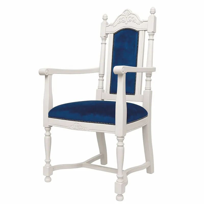 Markenprodukt Casa Padrino Luxury Baroque Dining Chair with Armrests Royal Blue / White - Baroque Furniture
