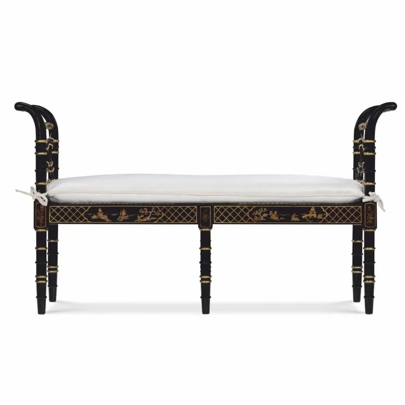 Highlight Casa Padrino Luxury Baroque Bench in Chinese Style Black / Gold / White 135 cm - Baroque Furniture