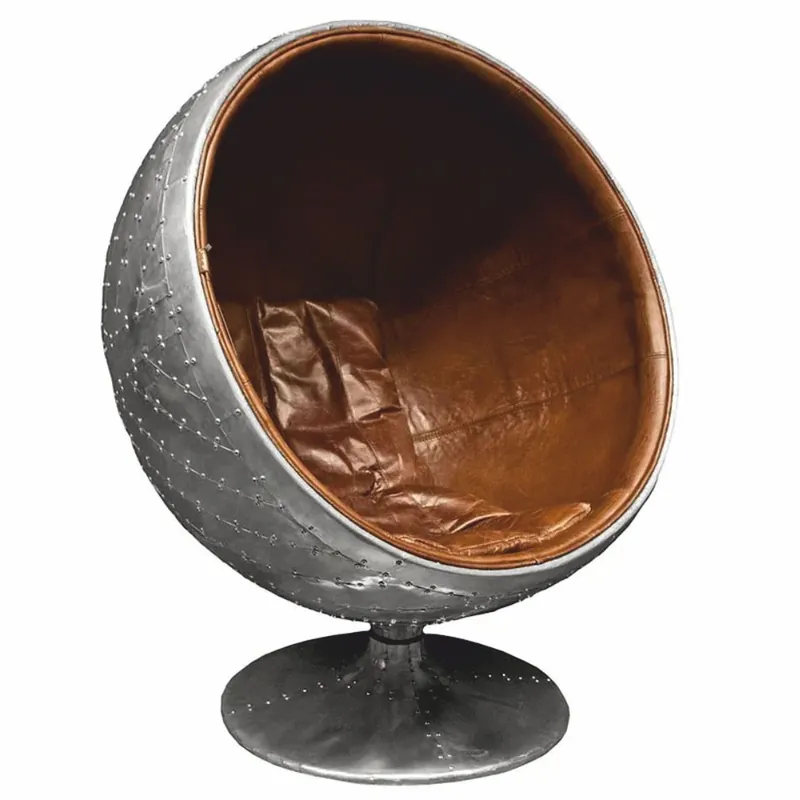 Direkt Vom Hersteller Casa Padrino Aluminum Leather Swivel Armchair Silver / Brown H. 120 cm - Aluminum Furniture