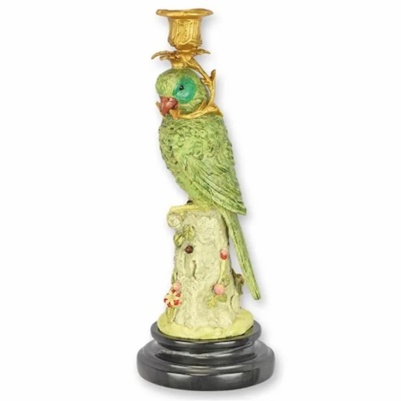 Mega-Angebot Casa Padrino Art Nouveau Candlestick Parrot Facing Left Green / Gold / Black H. 31 cm