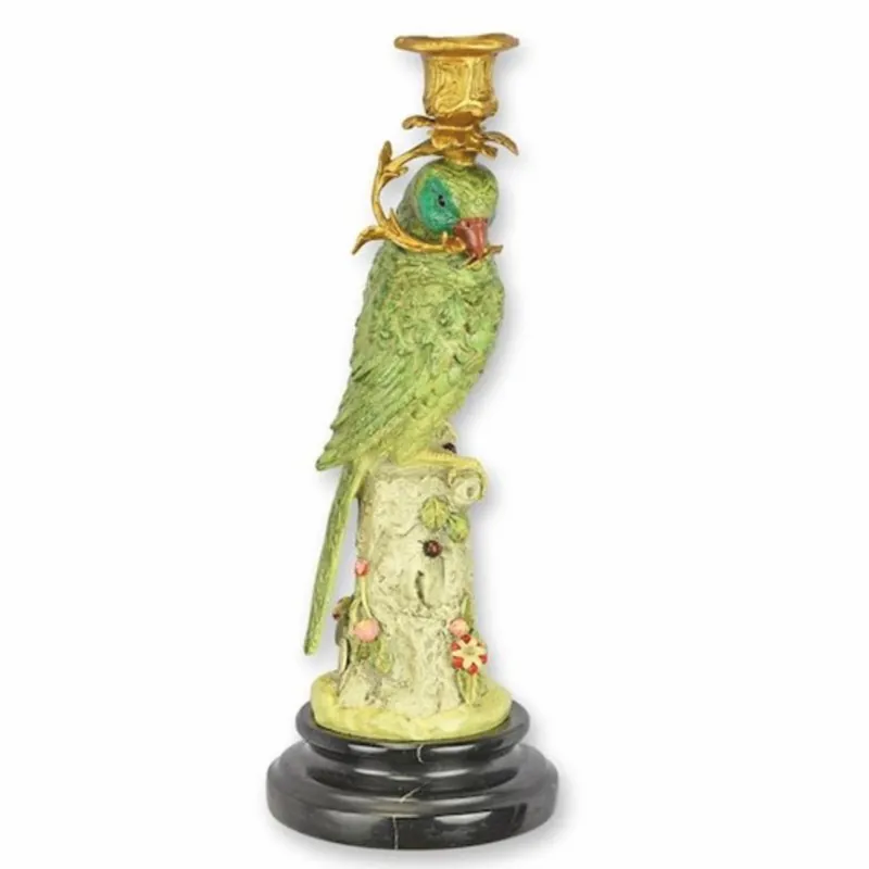 Ausverkauf Casa Padrino Art Nouveau Candlestick Parrot Facing Right Green / Gold / Black H. 31 cm