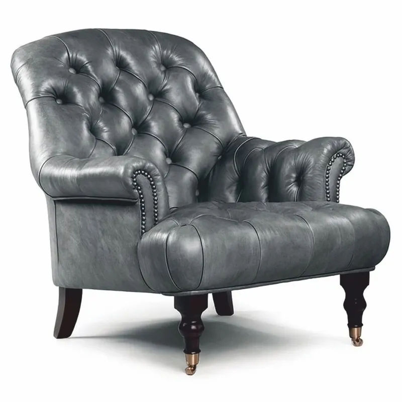 Bestseller Casa Padrino luxury Chesterfield genuine leather armchair gray / dark brown / brass H. 89 cm