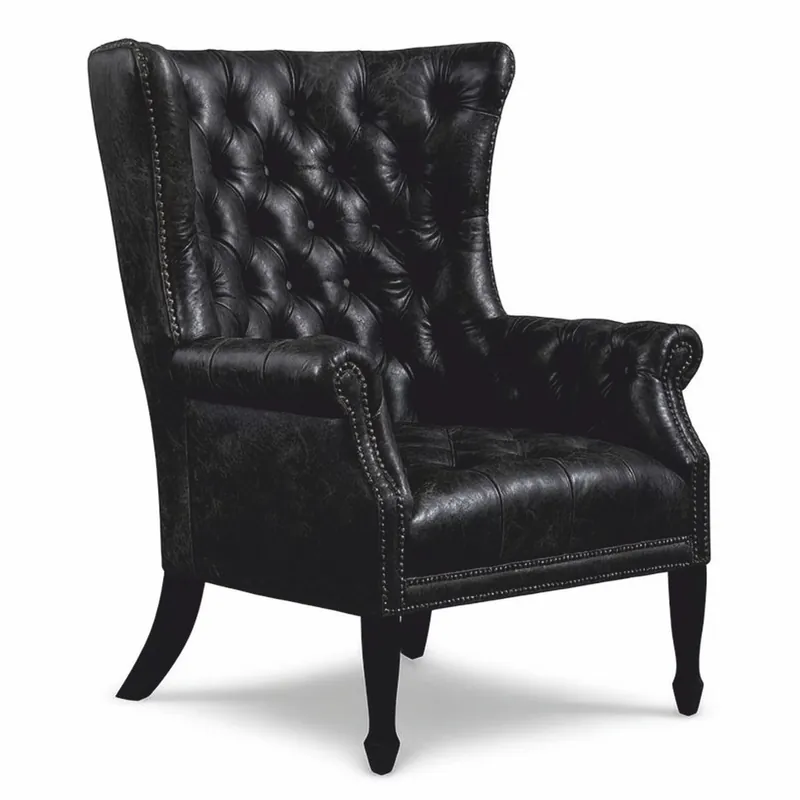 Casa Padrino luxury Chesterfield genuine leather wing armchair vintage black / black Abverkauf