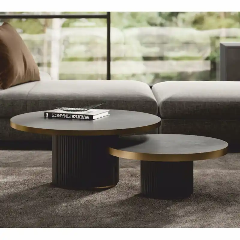 Zertifiziert Casa Padrino Luxury Coffee Table Set Dark Gray / Brass - Hotel & Living Room Furniture