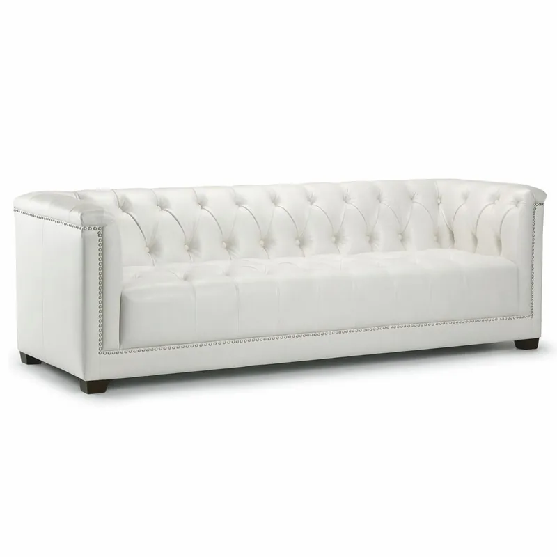 Echt Casa Padrino Luxury Chesterfield Genuine Leather Sofa White 233 cm - Leather Furniture
