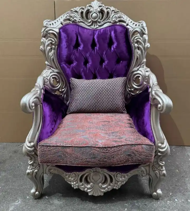 Knallerangebot Casa Padrino Luxury Baroque Living Room Armchair Purple / Silver - Baroque Style Furniture