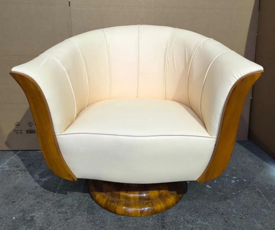 Casa Padrino Art Deco Leather Armchair White / Brown - Living Room Furniture Neue Kollektion