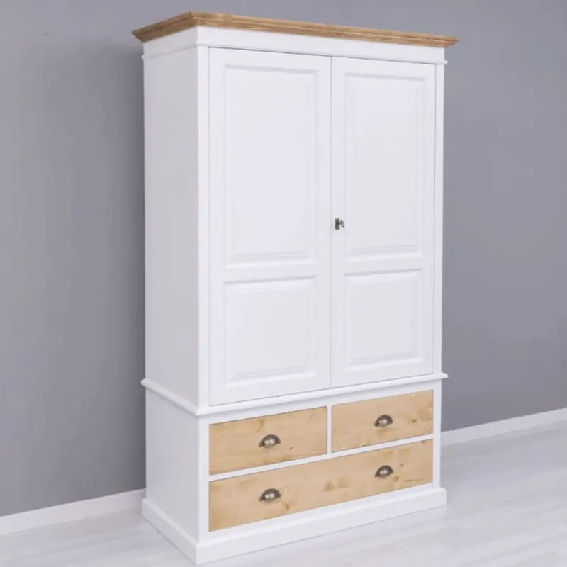 Casa Padrino Country Style Wardrobe White / Natural 121 x H. 197 cm - Bedroom Furniture Mega-Angebot