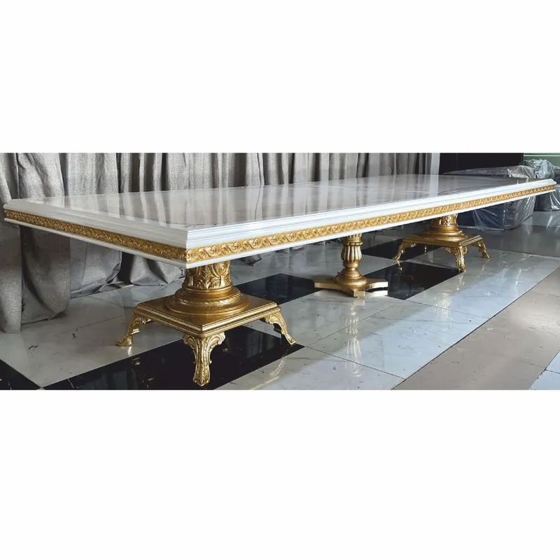 Casa Padrino Luxury Baroque Dining Table Cream / White / Gold 350 cm - Baroque Dining Room Furniture Letzte Chance