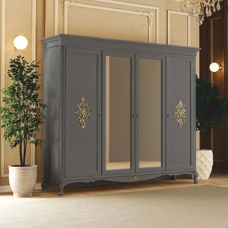 Abverkauf Casa Padrino Luxury Baroque Bedroom Cabinet Gray / Gold 248 cm - Bedroom Furniture