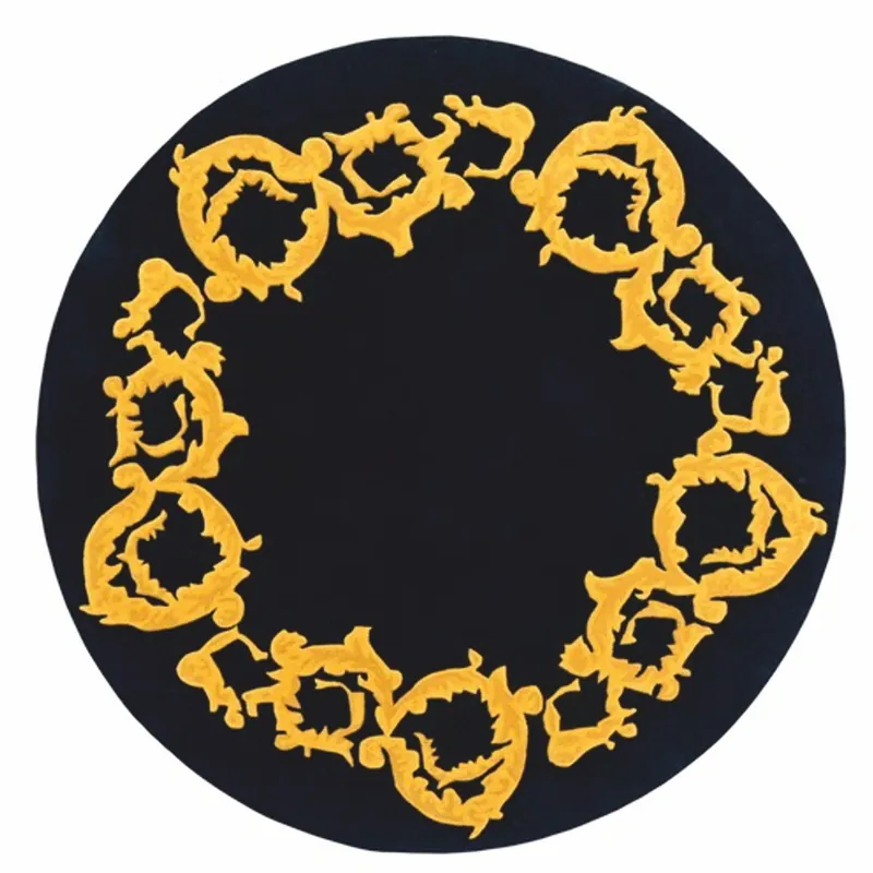 Casa Padrino Luxury Wool Carpet Black / Gold Ø 175 cm - Luxury Interior Saisonangebot