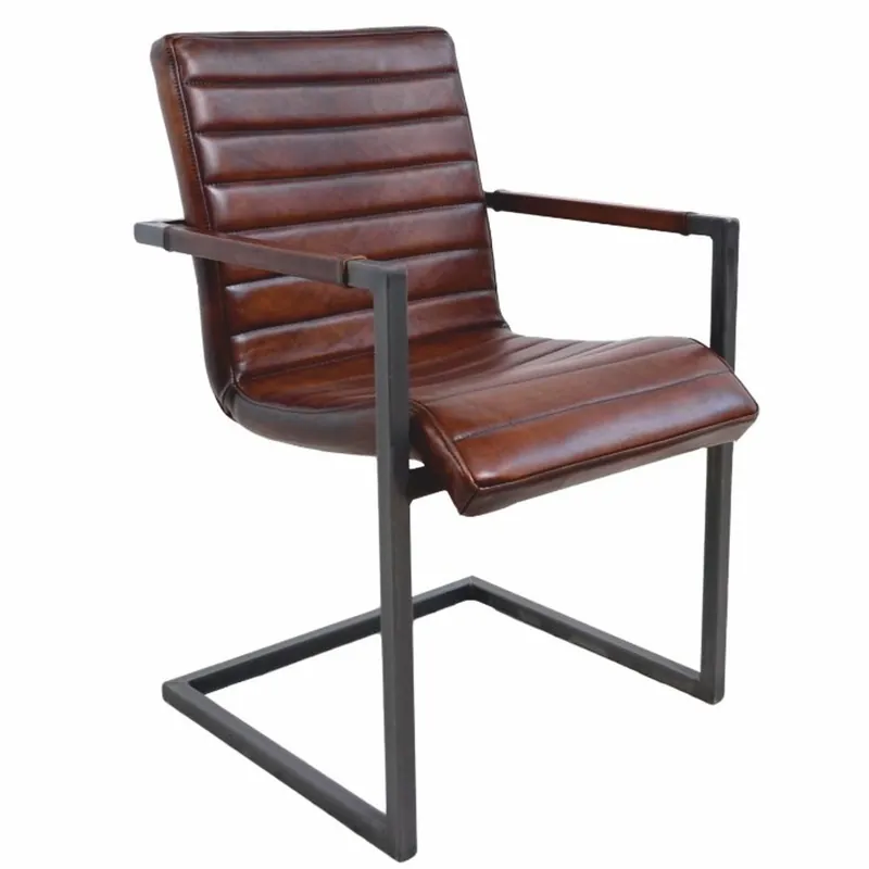 Schneller Versand Casa Padrino luxury leather dining room chair with armrests dark brown / gray - Dining room furniture
