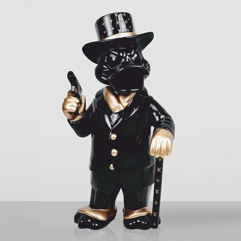 Casa Padrino Decorative Sculpture Duck Black / Gold H. 120 cm - Large Garden Decorative Figure Saisonangebot