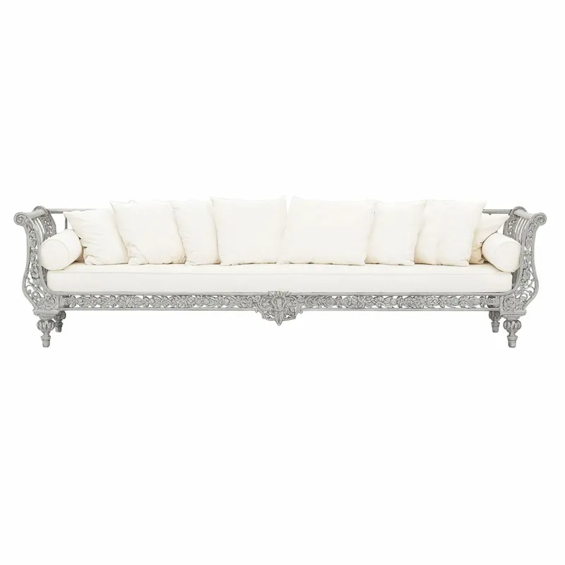 Casa Padrino Luxury Baroque Sofa Gray / White 300 cm - Baroque Hotel & Garden Furniture Neu Im Sortiment