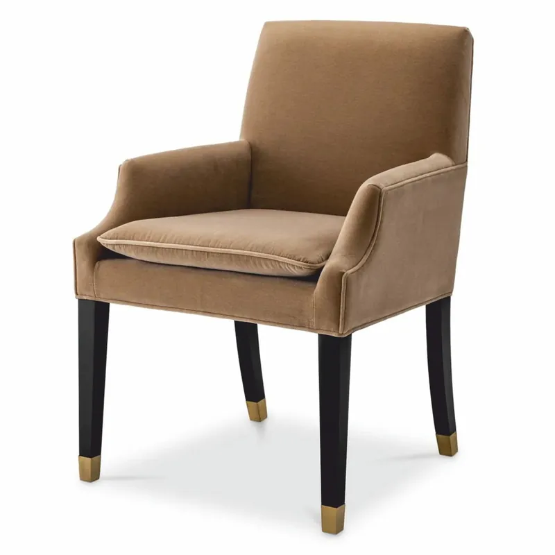 Casa Padrino Luxury Dining Chair with Armrests Light Brown / Black / Brass H. 90 cm Top-Preis