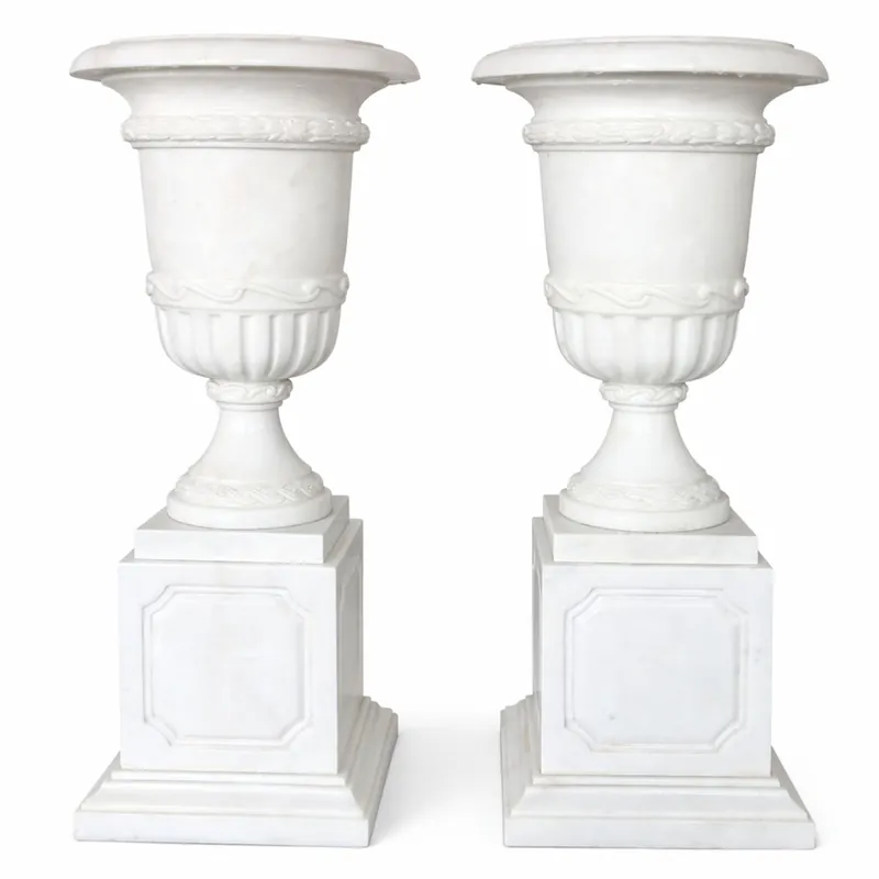 Casa Padrino Luxury Baroque Marble Flower Pot Set on Pillars White H. 110 cm - Garden Decor Billig