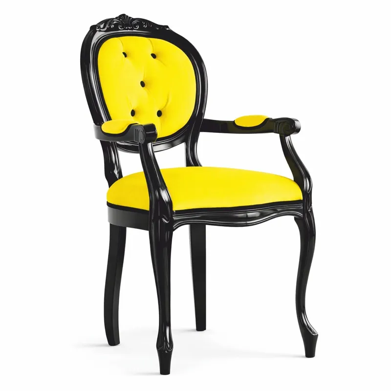 Casa Padrino Luxury Baroque Dining Chair with Armrests Yellow / Black H. 100 cm - Made in Italy Sofort Bestellen