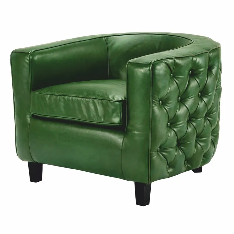 Casa Padrino luxury Chesterfield genuine leather armchair green / black - Leather furniture Direktkauf