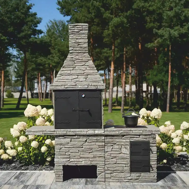 Sichere Zahlung Casa Padrino Luxury Concrete Garden Grill Gray 196 x 58 x H. 188 cm - Garden Barbecue