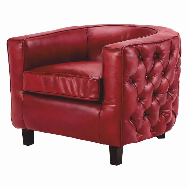 Saisonangebot Casa Padrino luxury Chesterfield genuine leather armchair red / black - Leather furniture