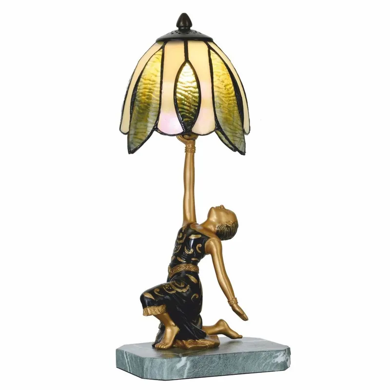 Casa Padrino Art Deco Tiffany Table Lamp Lady Gold / Black / Green H. 38 cm Neue Ware