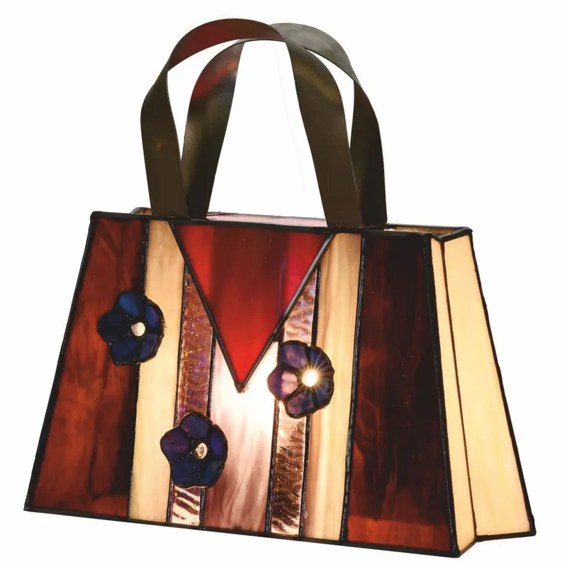 Top-Angebot Casa Padrino Art Deco Tiffany Handbag Shaped Table Lamp Red / Yellow / Purple 26 cm