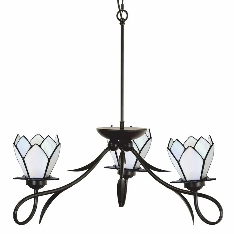 Schnäppchen Casa Padrino Art Deco Tiffany Chandelier Brown / White Ø 80 cm - Tiffany Lighting