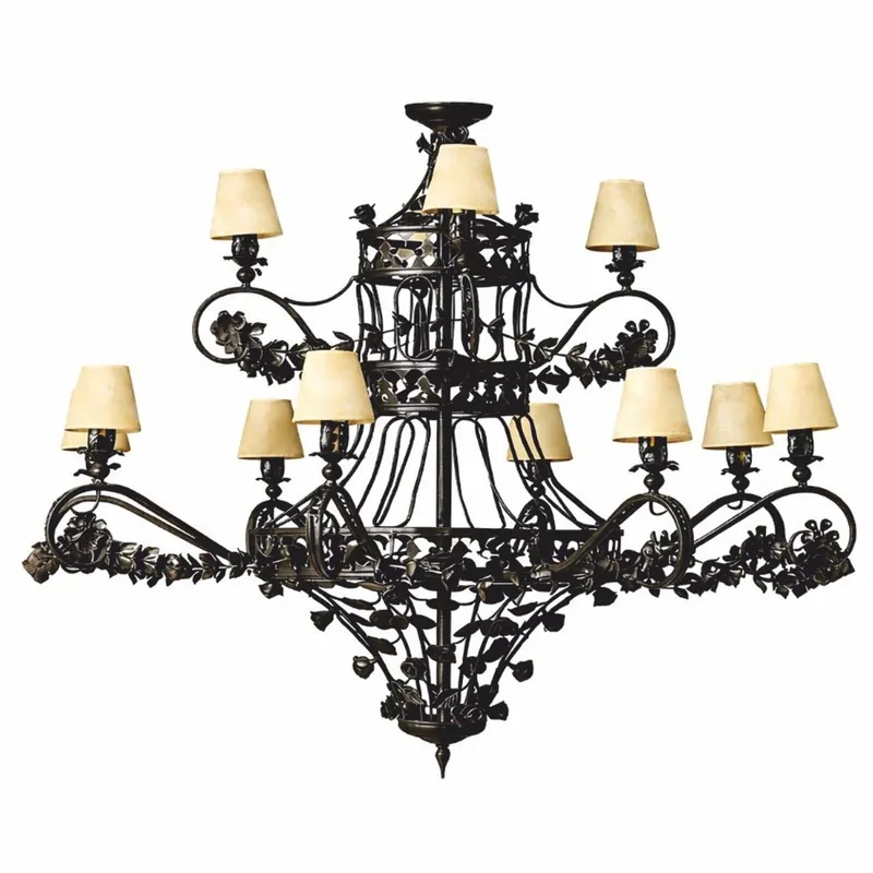 Casa Padrino Luxury Baroque Wrought Iron Chandelier Black / Beige Ø 150 x H. 130 cm Markenprodukt