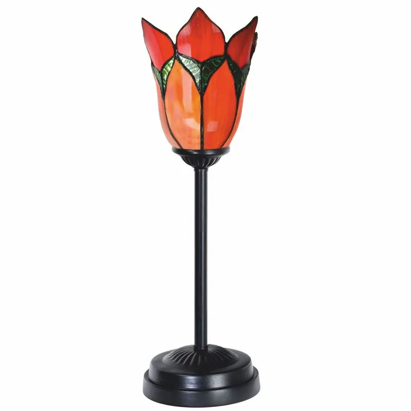 Casa Padrino Art Deco Tiffany Table Lamp Flower Red / Green / Black H. 46 cm Finale Aktion