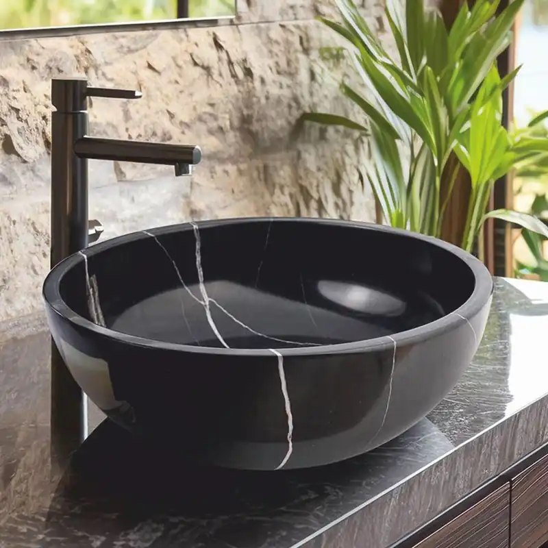 Neue Ware Casa Padrino Luxury Marble Washbasin Bowl Black Ø 42 cm - Bathroom Accessories