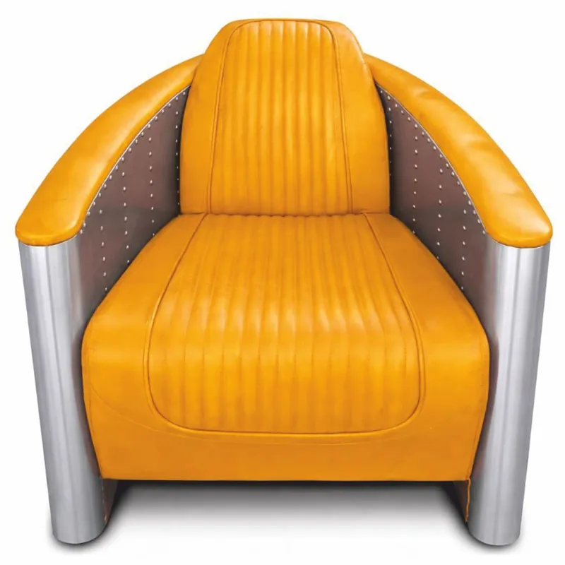 Top-Preis Casa Padrino Luxury Art Deco Leather Armchair Vintage Yellow / Silver - Aluminum Furniture