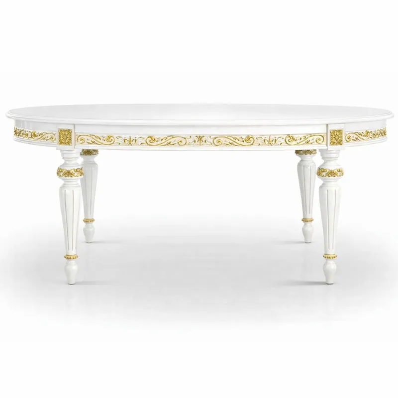 Casa Padrino luxury baroque dining table white / gold 160-210 cm - Baroque furniture - Made in Italy Letzte Chance