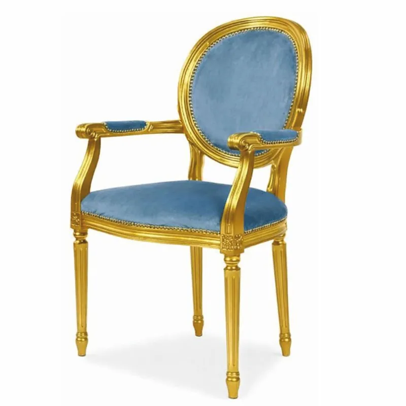 Casa Padrino Luxury Baroque Dining Chair with Armrests Blue / Gold - Baroque Furniture Echt