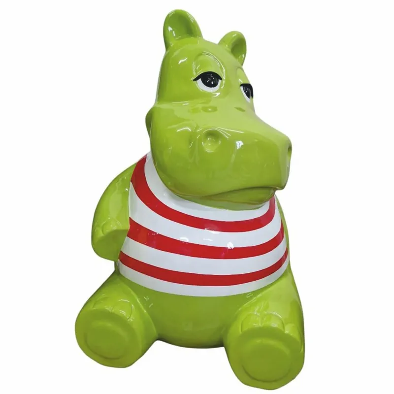 Casa Padrino Decorative Hippo Sculpture Green / White / Red H. 100 cm - Decorative Figurine Knallerangebot