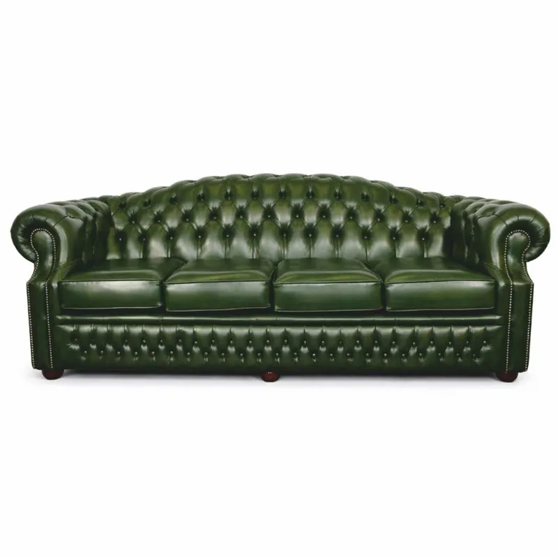 Casa Padrino luxury Chesterfield Leather 4 Seater Sofa Green / Dark Brown 236.5 cm - Leather Furniture Super-Preis