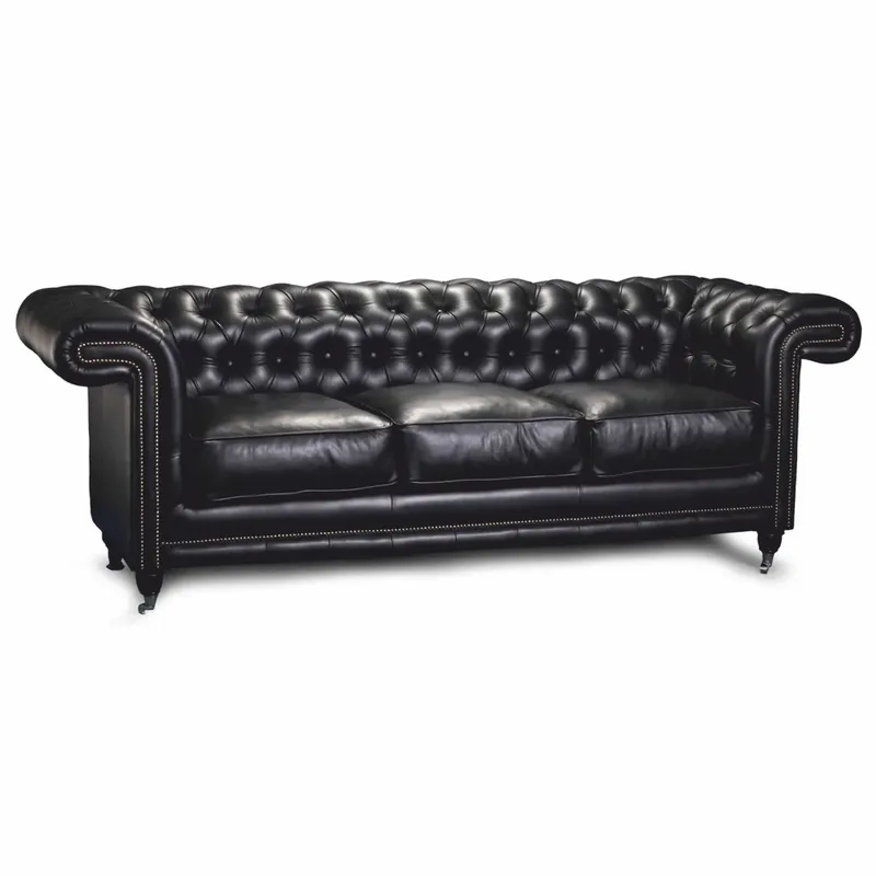Markenware Luxury Chesterfield Leather Sofa Black 200 cm - Genuine Leather Furniture