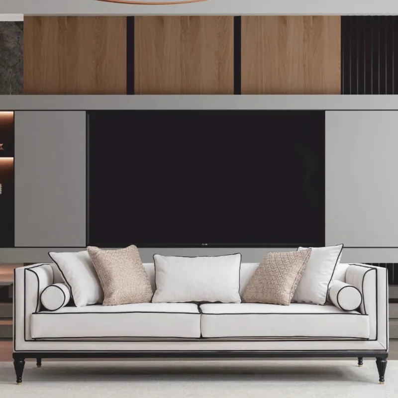 Letzte Chance Casa Padrino Luxury Neoclassical Sofa White / Black / Brass 220 cm - Hotel Furniture