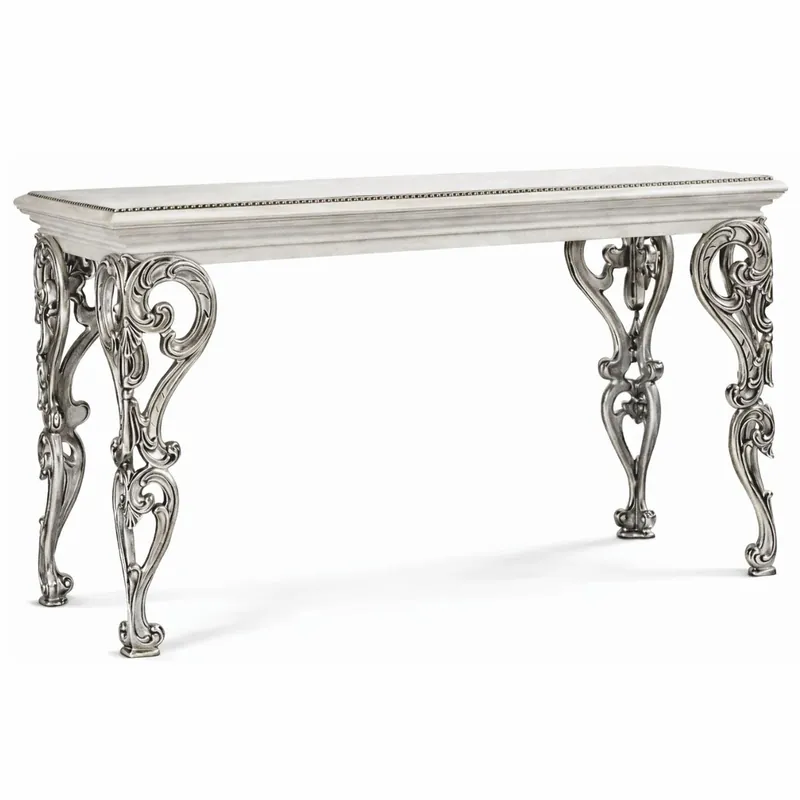 Casa Padrino luxury baroque solid wood console white / silver 140.5 cm - Baroque Furniture - Made in Italy Expressversand