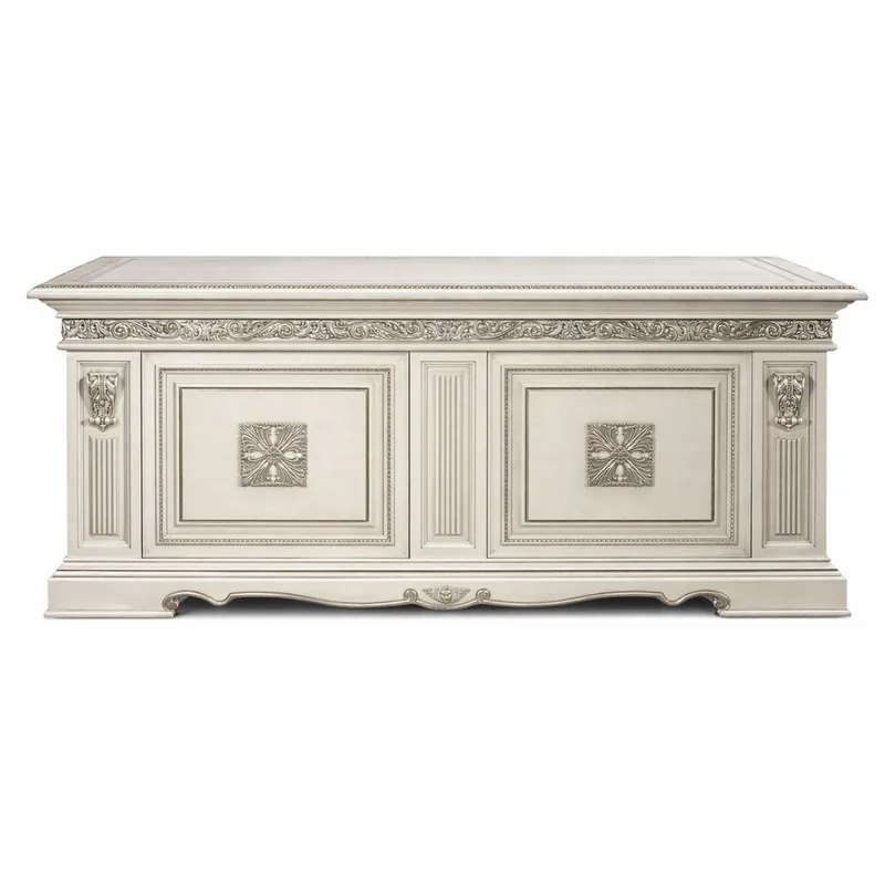 Direkt Vom Hersteller Casa Padrino Luxury Baroque Desk White / Silver 196 cm - Made in Italy