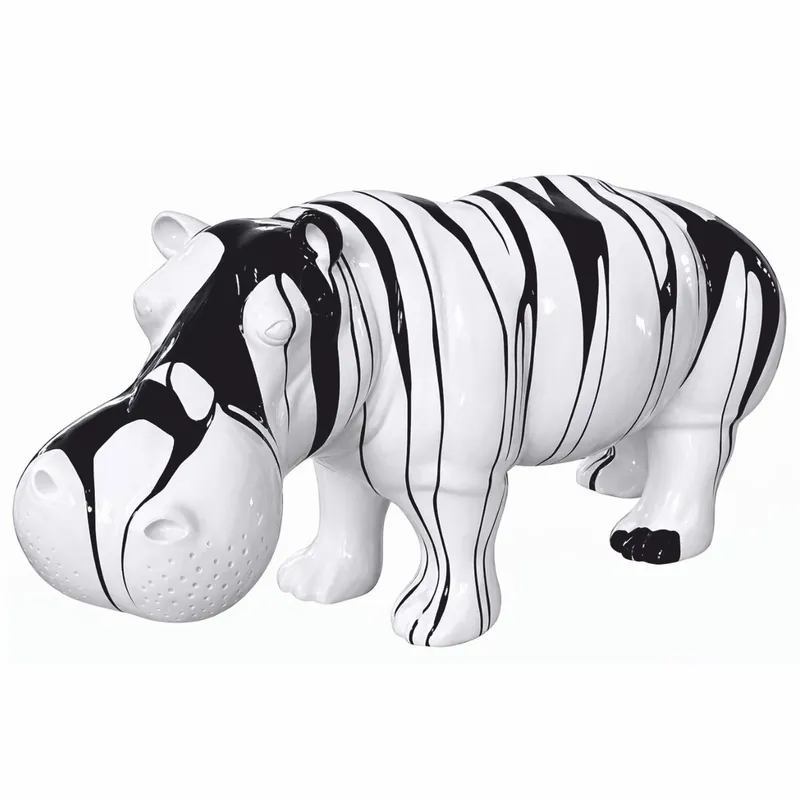 Casa Padrino XXL Decorative Hippo Sculpture White / Black 175 cm - Life Size Garden Figure Sale