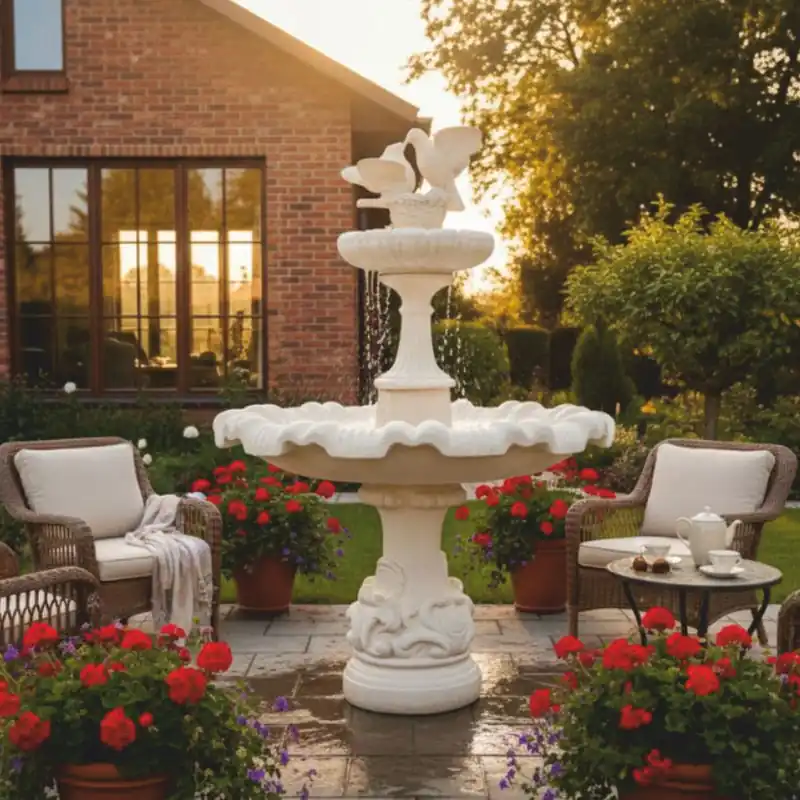 Casa Padrino Baroque Fountain 2 Doves White Ø 130 x H. 170 cm - Garden Fountain Solange Der Vorrat Reicht