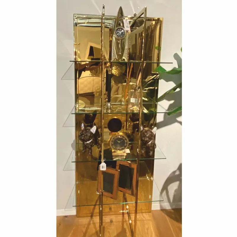 Aktuell Casa Padrino Metal Shelf Cabinet with Mirror Gold H. 200 cm - Metal Furniture