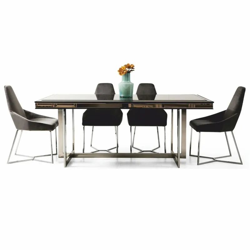 Echt Casa Padrino Luxury Dining Table Black / Silver 208 cm - Luxury Dining Room Furniture