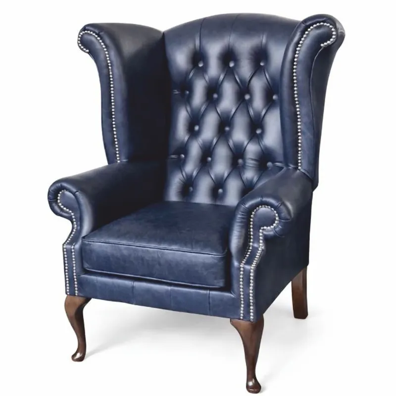 Neue Kollektion Casa Padrino luxury Chesterfield wing armchair vintage blue / UK design / brown H. 110 cm
