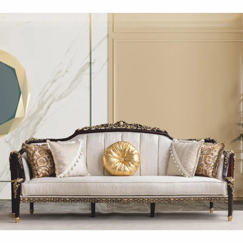 Casa Padrino Luxury Baroque Sofa Natural / Dark Brown / Gold 255 cm - Baroque Furniture Bestseller