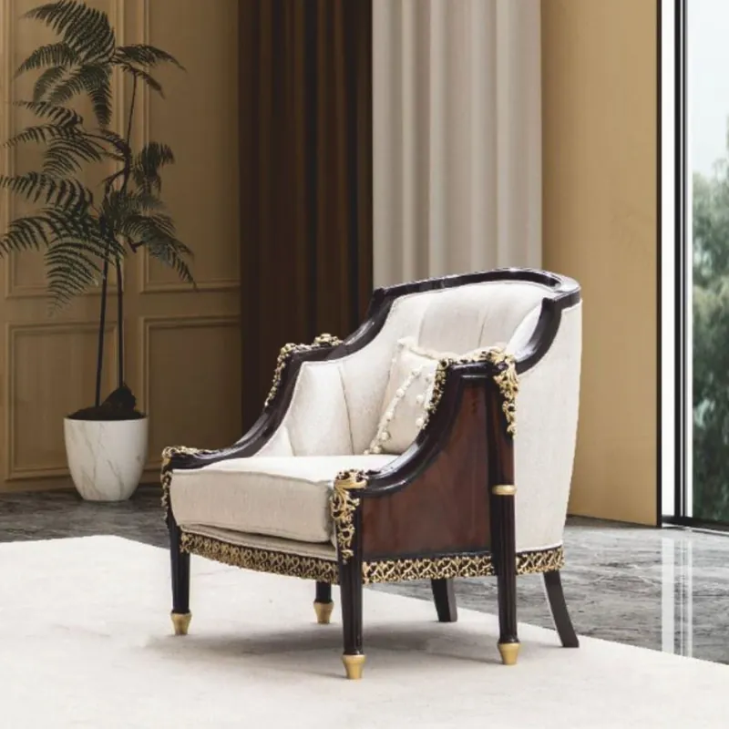 Casa Padrino Luxury Baroque Armchair Natural / Dark Brown / Gold - Baroque Furniture Neue Ware