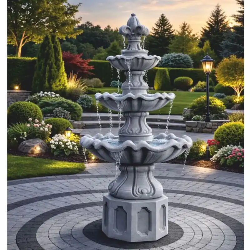 Rabatt Casa Padrino Baroque Fountain Lily Gray Ø 89 x H. 172 cm - Garden Decorative Fountain