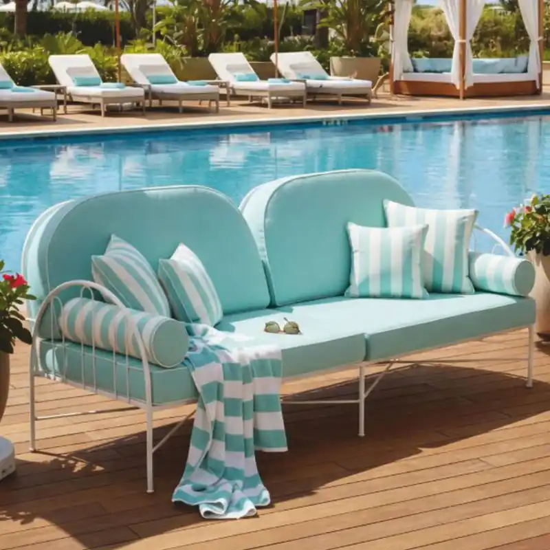 Casa Padrino Luxury Wrought Iron Sofa Turquoise / White 240 cm - Hotel & Garden Sofa Garantierte Lieferung